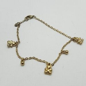 Gold Tone Ankle Or Wrist Bracelet 9" Teddy Bear.
